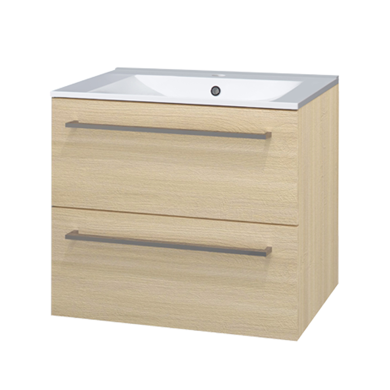 Mereo Bino, kúpeľňová skrinka s keramickým umývadlom 61 cm, dub Sand Barbera