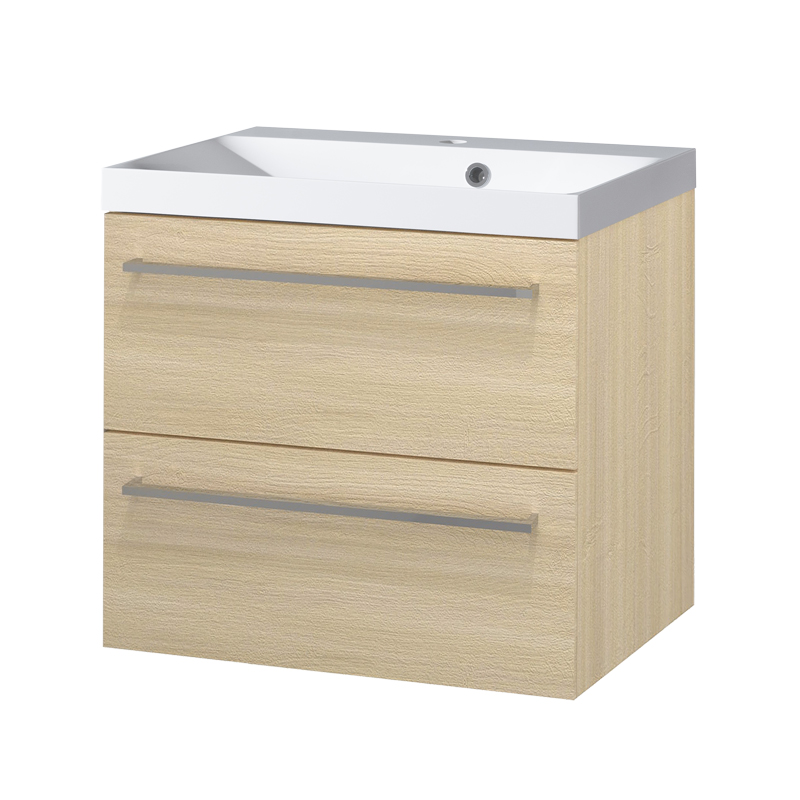 Mereo Bino, kúpeľňová skrinka s umývadlom z liateho mramoru 61 cm, dub Sand Barbera