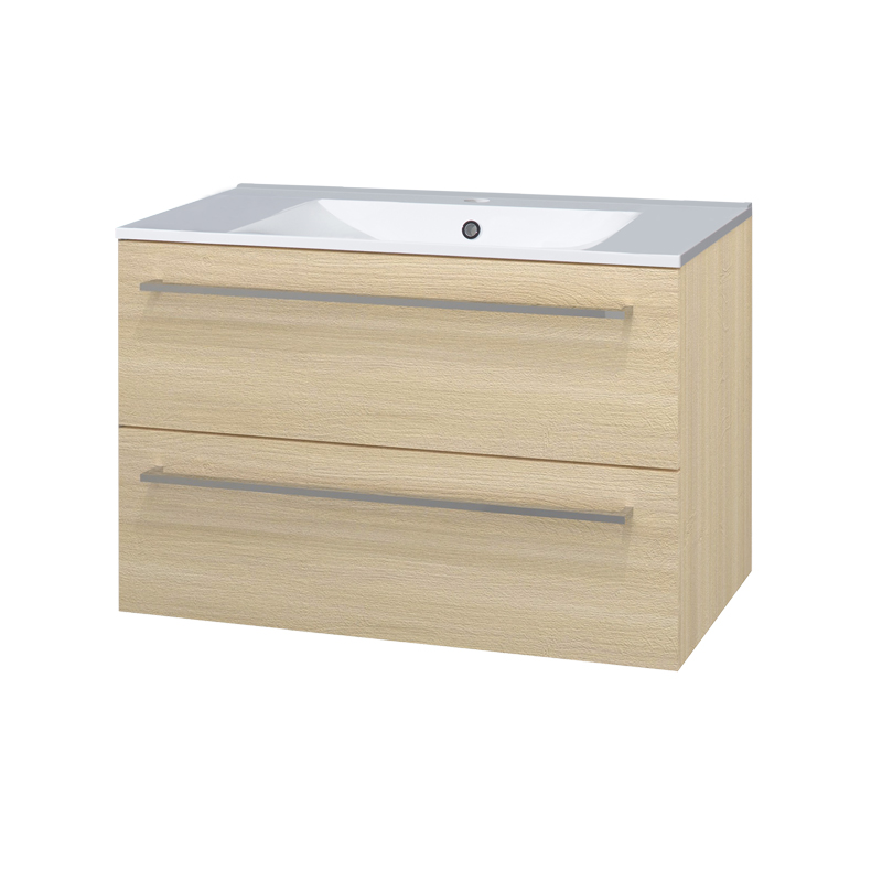 Mereo Bino, kúpeľňová skrinka s keramickým umývadlom 81 cm, dub Sand Barbera