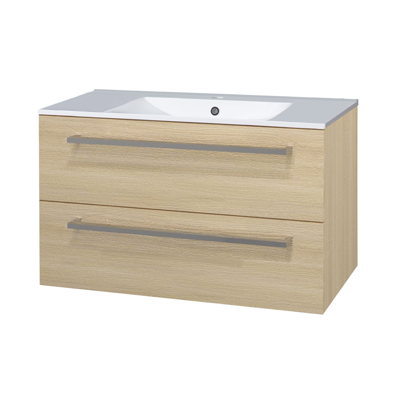 Mereo Bino, kúpeľňová skrinka s keramickým umývadlom 101 cm, dub Sand Barbera
