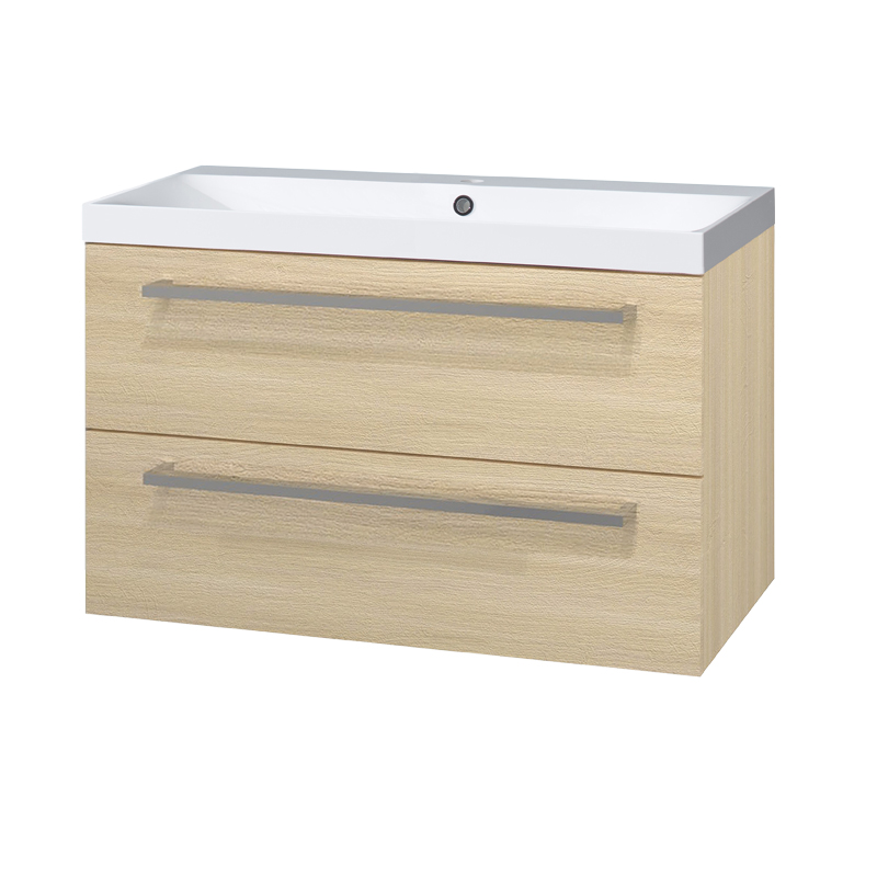 Mereo Bino, kúpeľňová skrinka s umývadlom z liateho mramoru 101 cm, dub Sand Barbera
