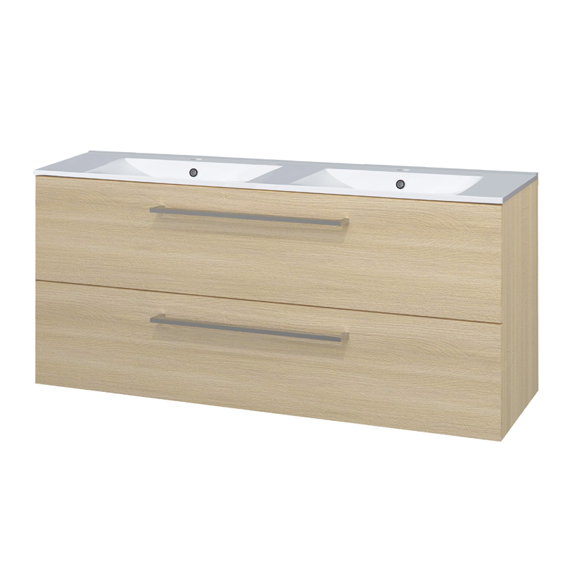 Mereo Bino, kúpeľňová skrinka s keramickým umývadlom 121 cm, dub Sand Barbera