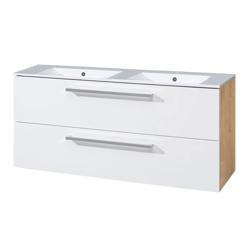 Mereo Bino, kúpeľňová skrinka s keramickým umývadlom 121 cm, biela/dub