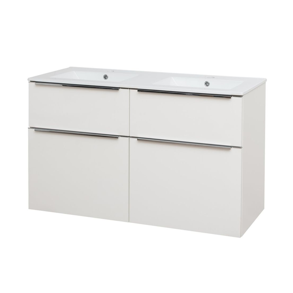Mereo Mailo, kúpeľňová skrinka s keramickým umývadlom 121 cm, biela, chróm madlo