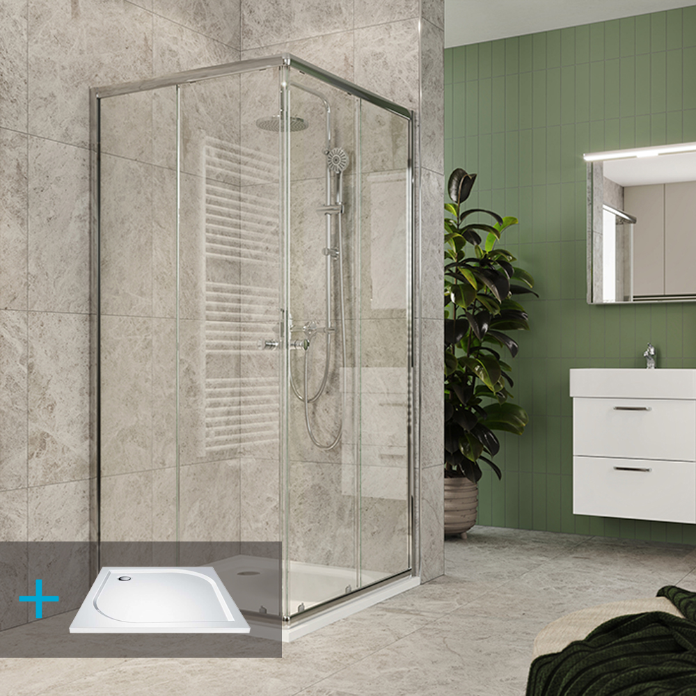 Mereo Kora Lite sprchový set: sprchovací kút 90x90x185cm, chróm ALU, sklo číre, 90 cm, vanička, sifó