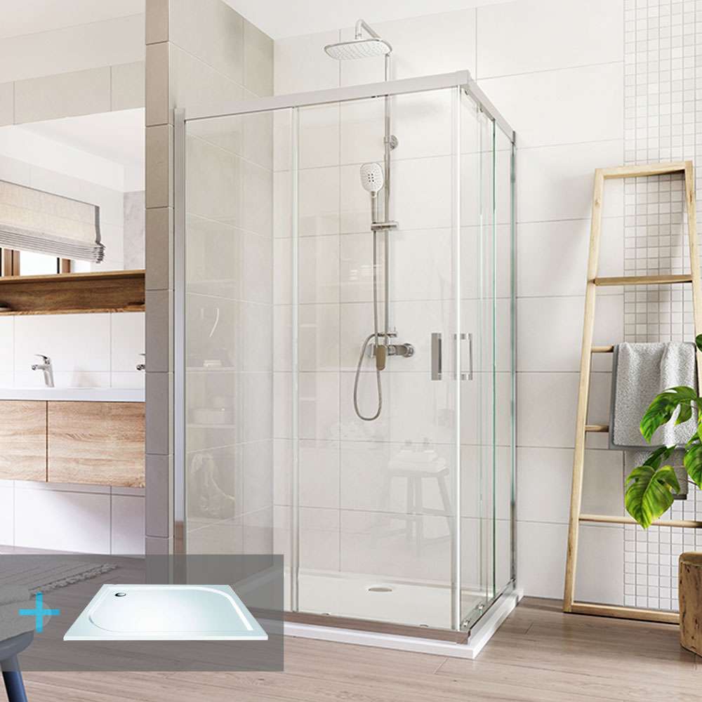 Mereo Sprchovací set: LIMA, obdĺžnik, 100x80 cm, chróm  ALU, sklo Číre, vanička z liatého mramoru