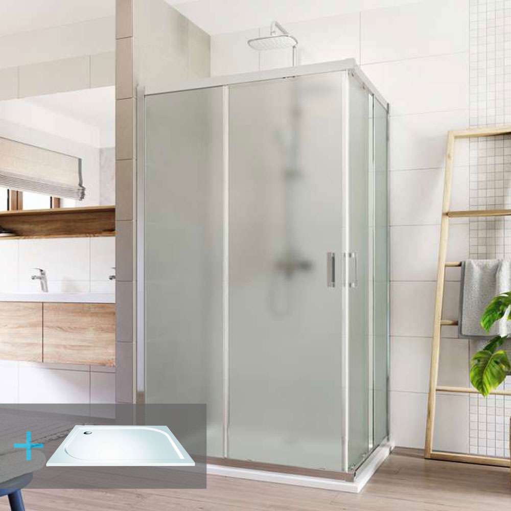 Mereo Sprchovací set: LIMA, obdĺžnik, 100x90 cm, chróm  ALU, sklo Point, vanička z liatého mramoru