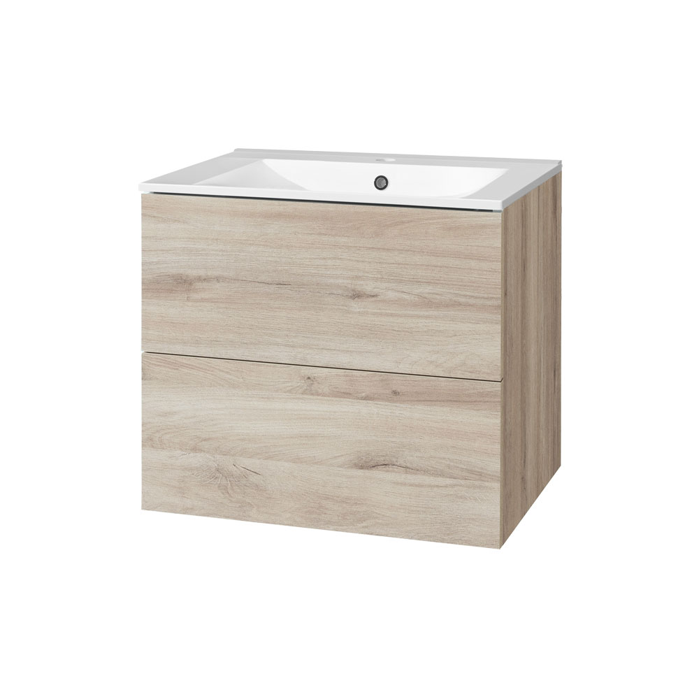 Mereo Aira, kúpeľňová skrinka s keramickým umývadlom 61 cm, dub Kronberg