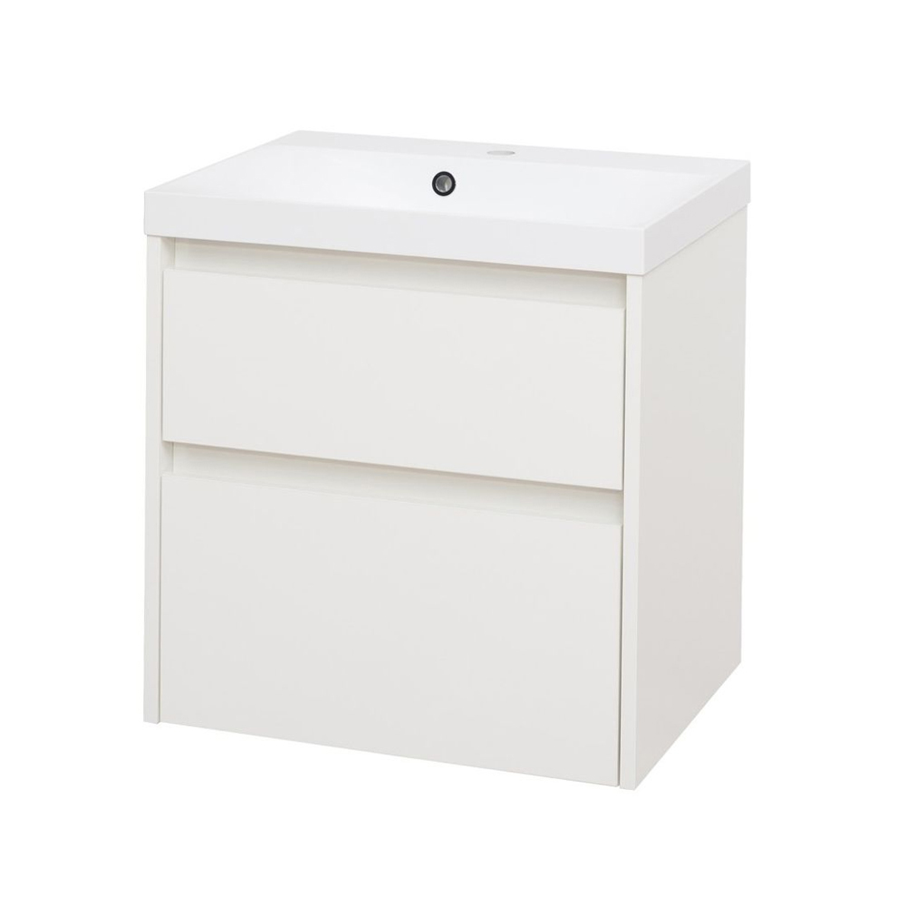 Mereo Opto, kúpeľňová skrinka s umývadlom z liateho mramoru 61 cm, biela