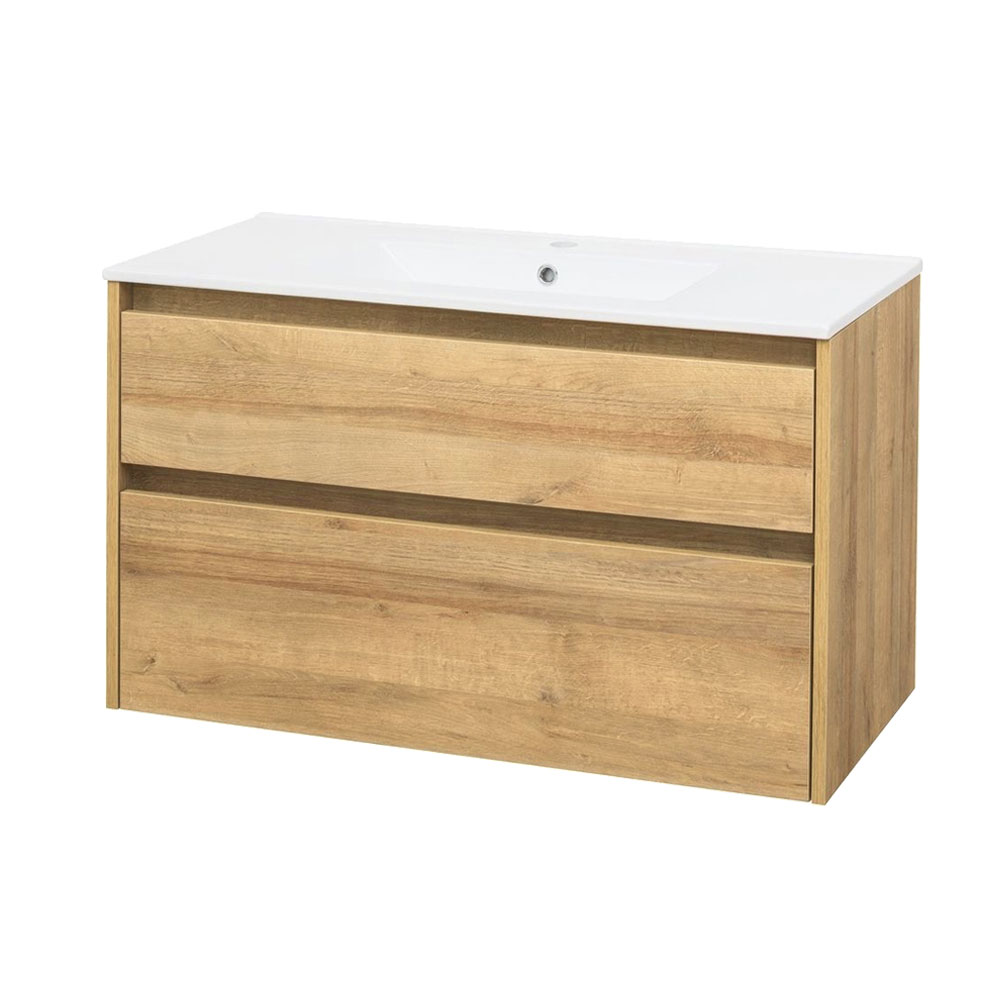 Mereo Opto, kúpeľňová skrinka s keramickým umývadlom 101 cm, dub Riviera