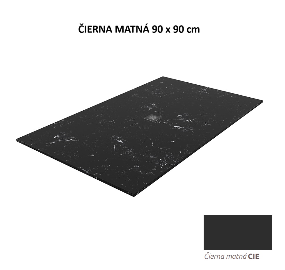 HRANATÁ VANIČKA LOTOSTONE ČIERNA MATNÁ 90x90cm