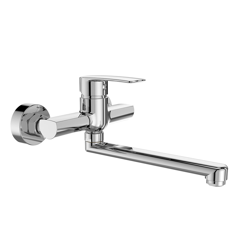Mereo Drezová nástenná batéria, Pego, 150 mm, s ramienkom plochým rovným 300 mm, chróm
